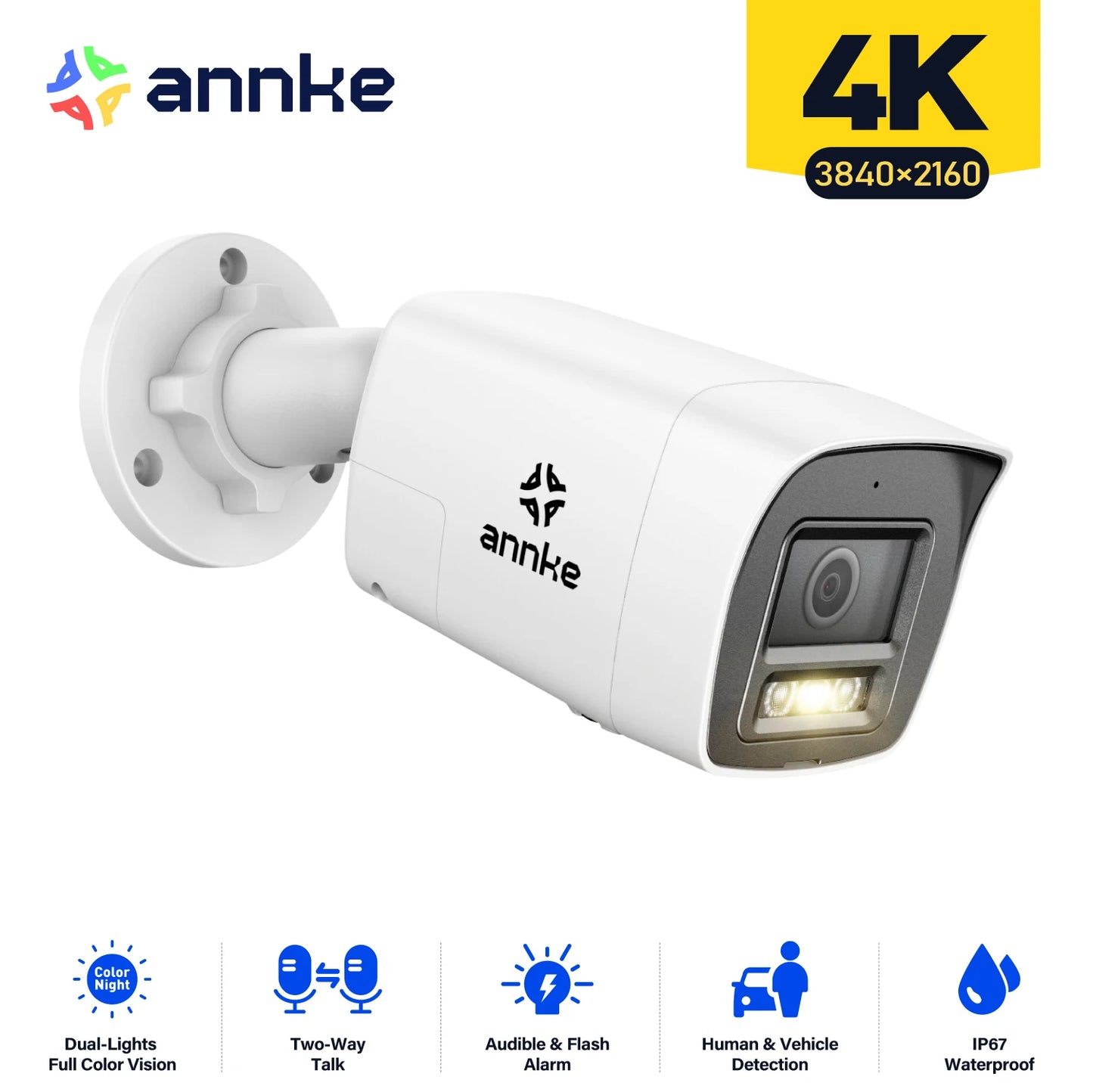 Annke 8MP 4K HD IP Security Camera Poe Dual Light Audio Fixed Bullet Camera Human Vehicle Detection 256G SD Storage ONVIF IP67