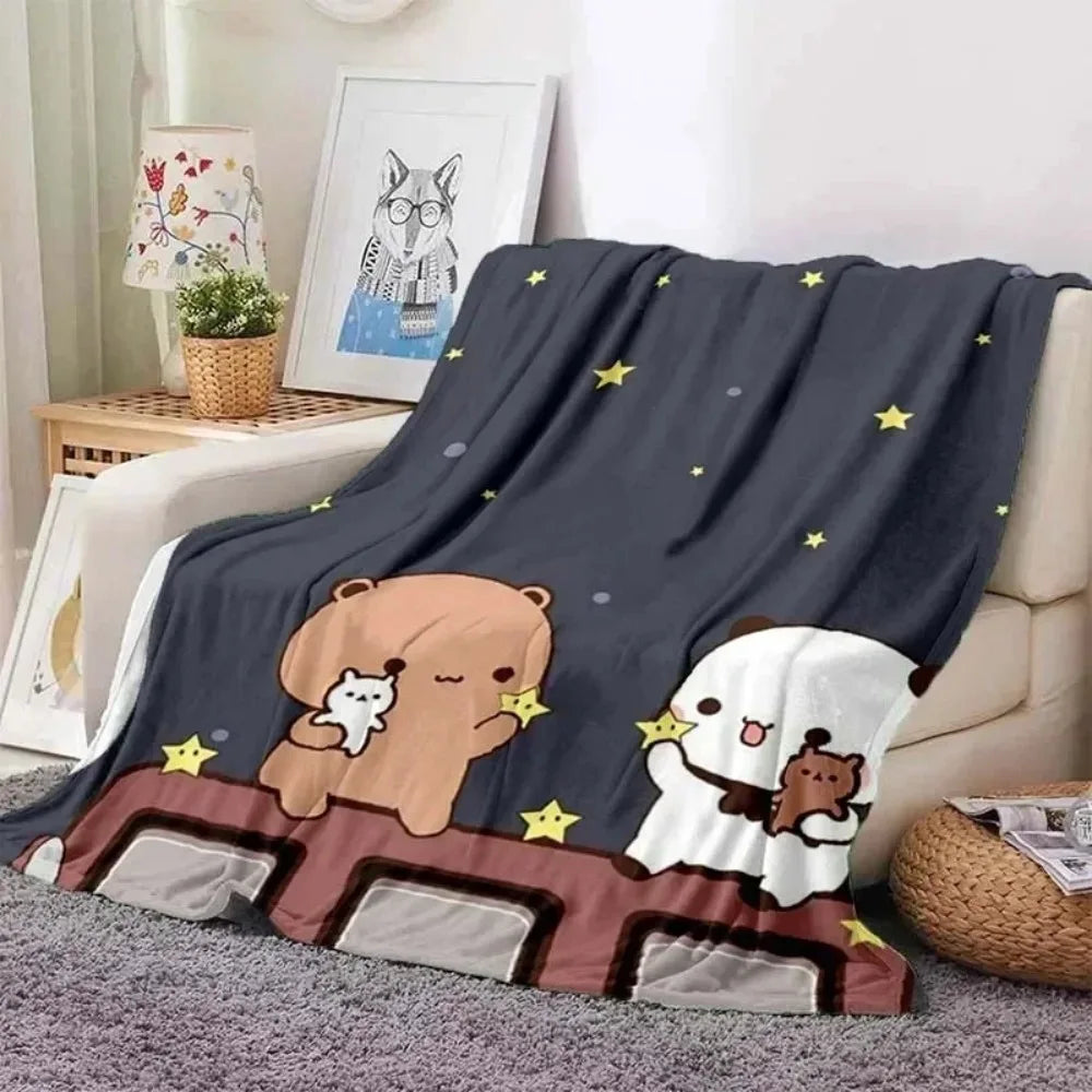 1pc Cute Bubu and Dudu Blanket - Cartoon Print Flannel Throw for Sofa Bed Office Travel Camping - Soft Warm Birthday Gift