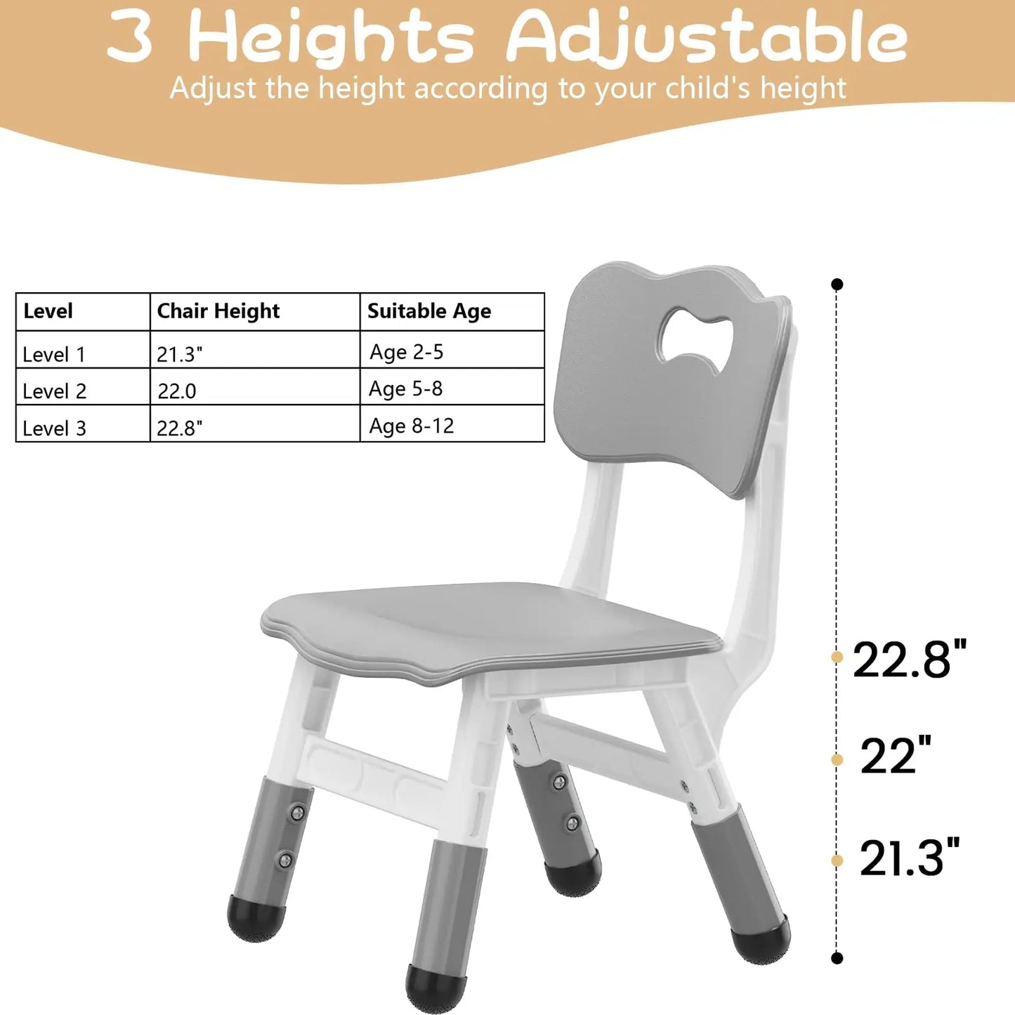 2-Piece Adjustable Kids Chair Set – Stackable Children’s Seating with 3-Level Height Adjustment