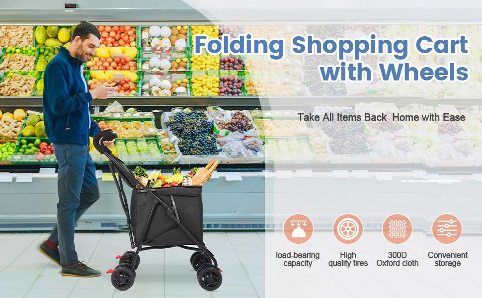 Multifunctional Folding Utility Wagon Cart – Portable Heavy-Duty Collapsible Rolling Cart for Shopping, Gardening, Camping, Beach & Grocery Transport