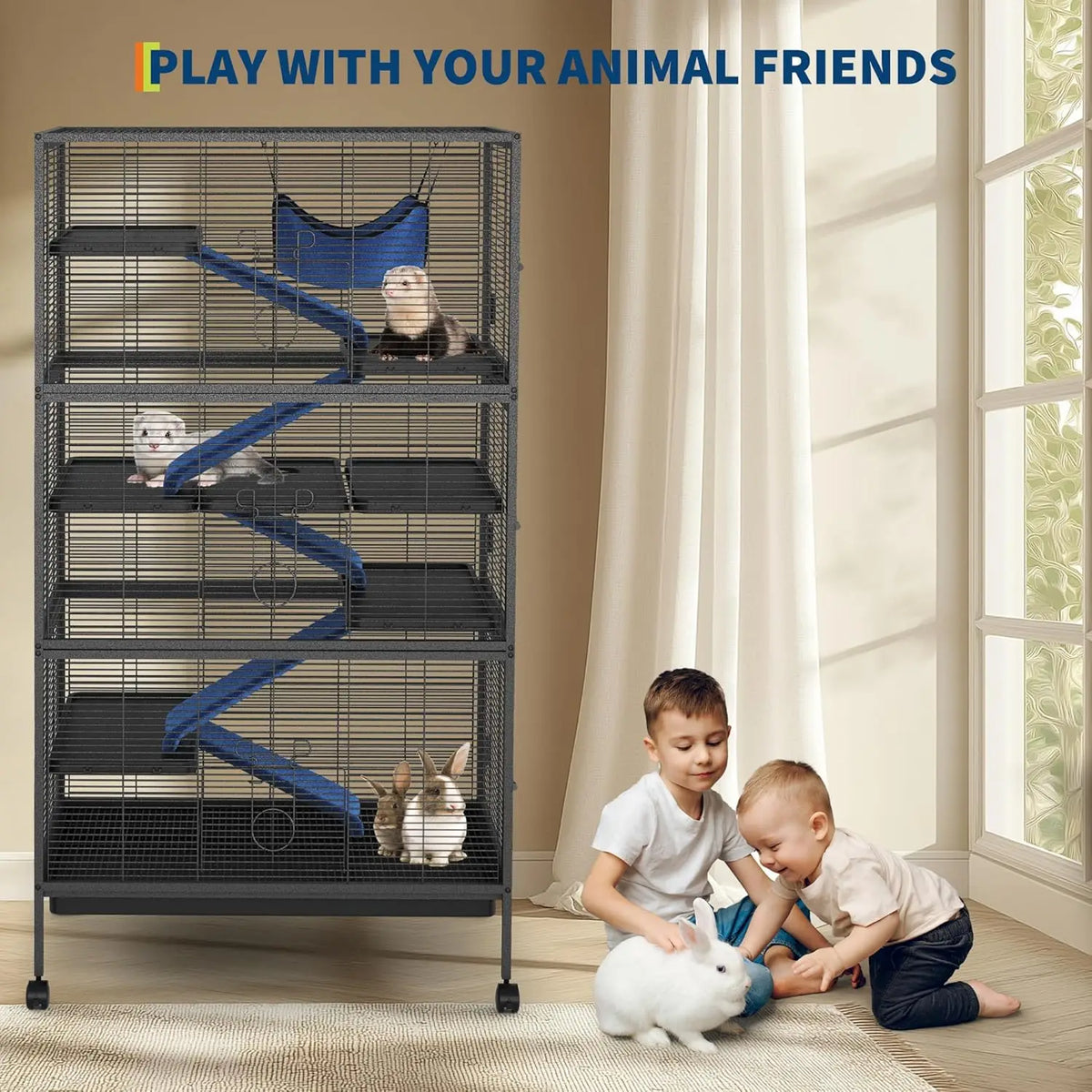 6-Tier Metal Small Animal Cage with Rolling Stand