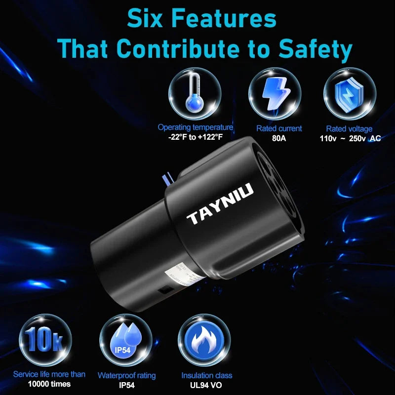 TAYNIU J1772 to Tesla Charger Adapter Max 80A 280V Connecting Seamlessly to SAE J1772 Charging Stations & Tesla Model 3/Y/X/S