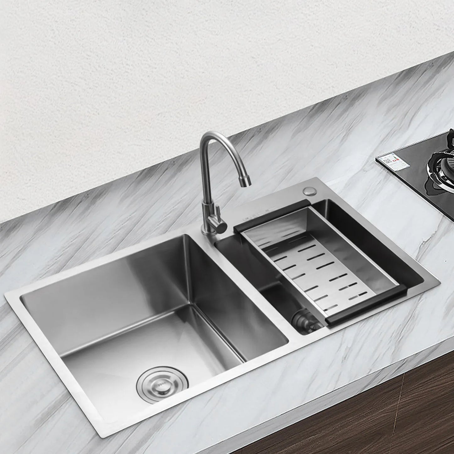 Stainless Steel Double Bowl Drop In Kitchen Sink with Noise Reduction and Deep Basins  Description