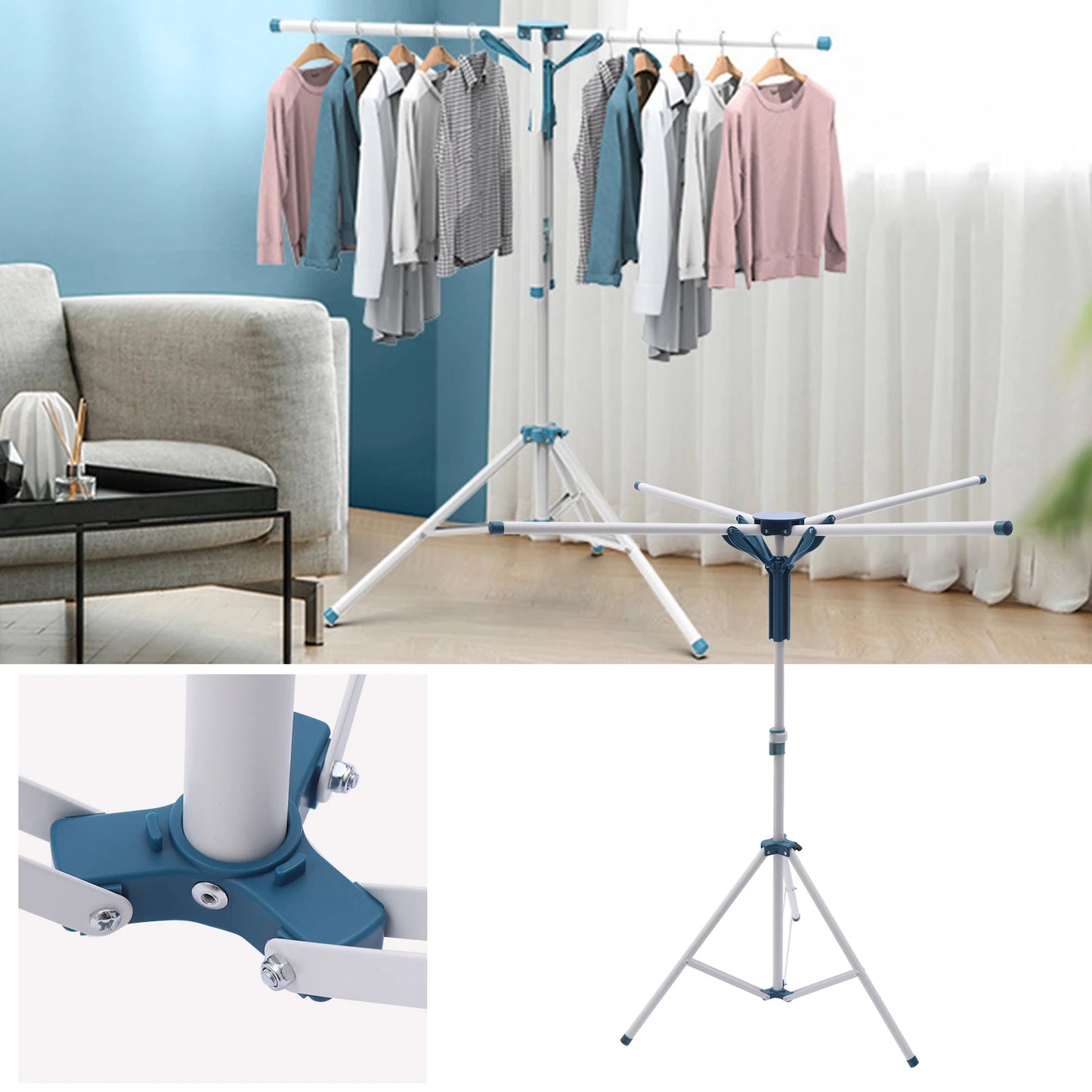 Foldable Tripod Clothes Drying Rack . Freestanding Portable Metal Laundry Drying Stand for Indoor & Outdoor Use