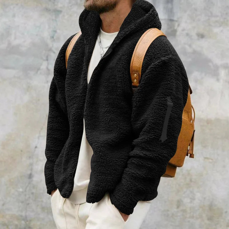 2024 Men's Autumn and Winter Double-Sided Fleece Warm Jacket  Loose Hooded Casual Jacket