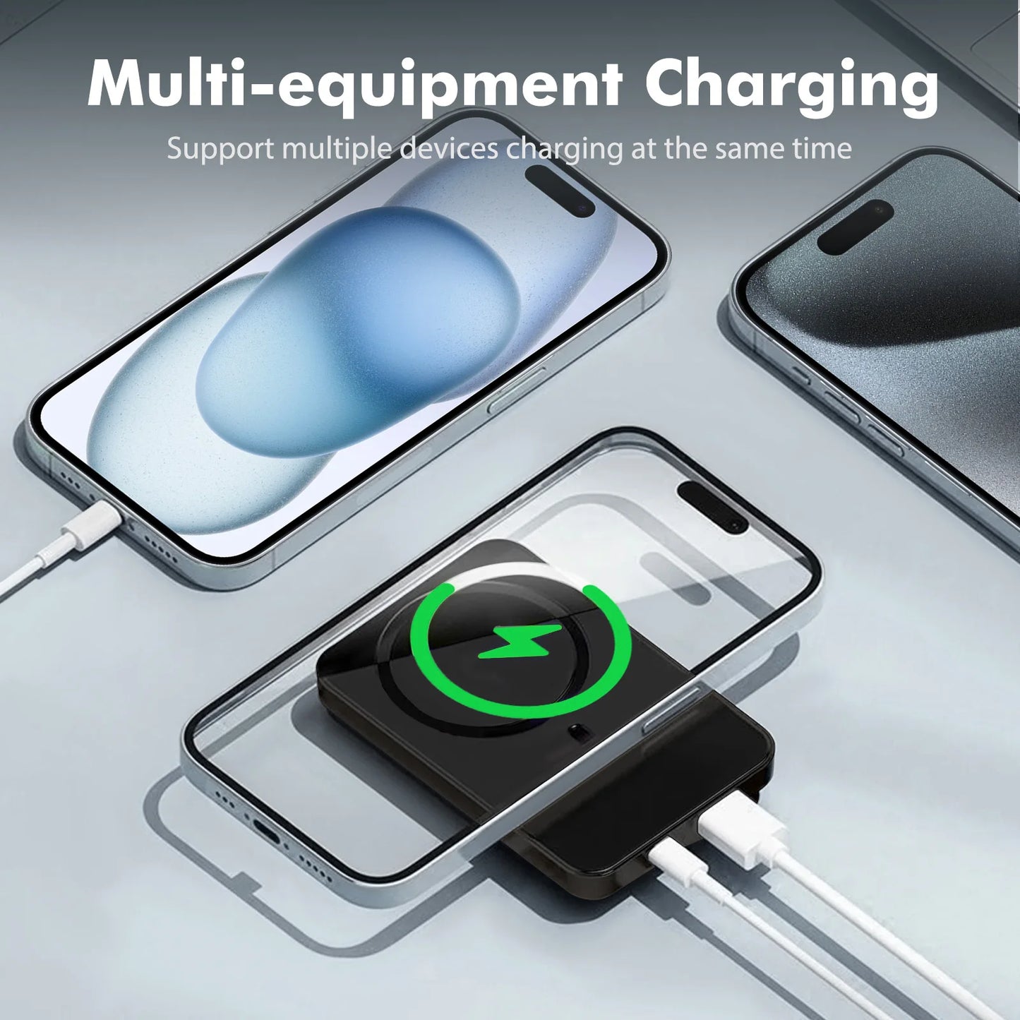 10000mAh Magnetic Wireless Power Bank, 2-in-1 Fast Charging Portable Charger with USB-C & MagSafe Compatible Battery Pack