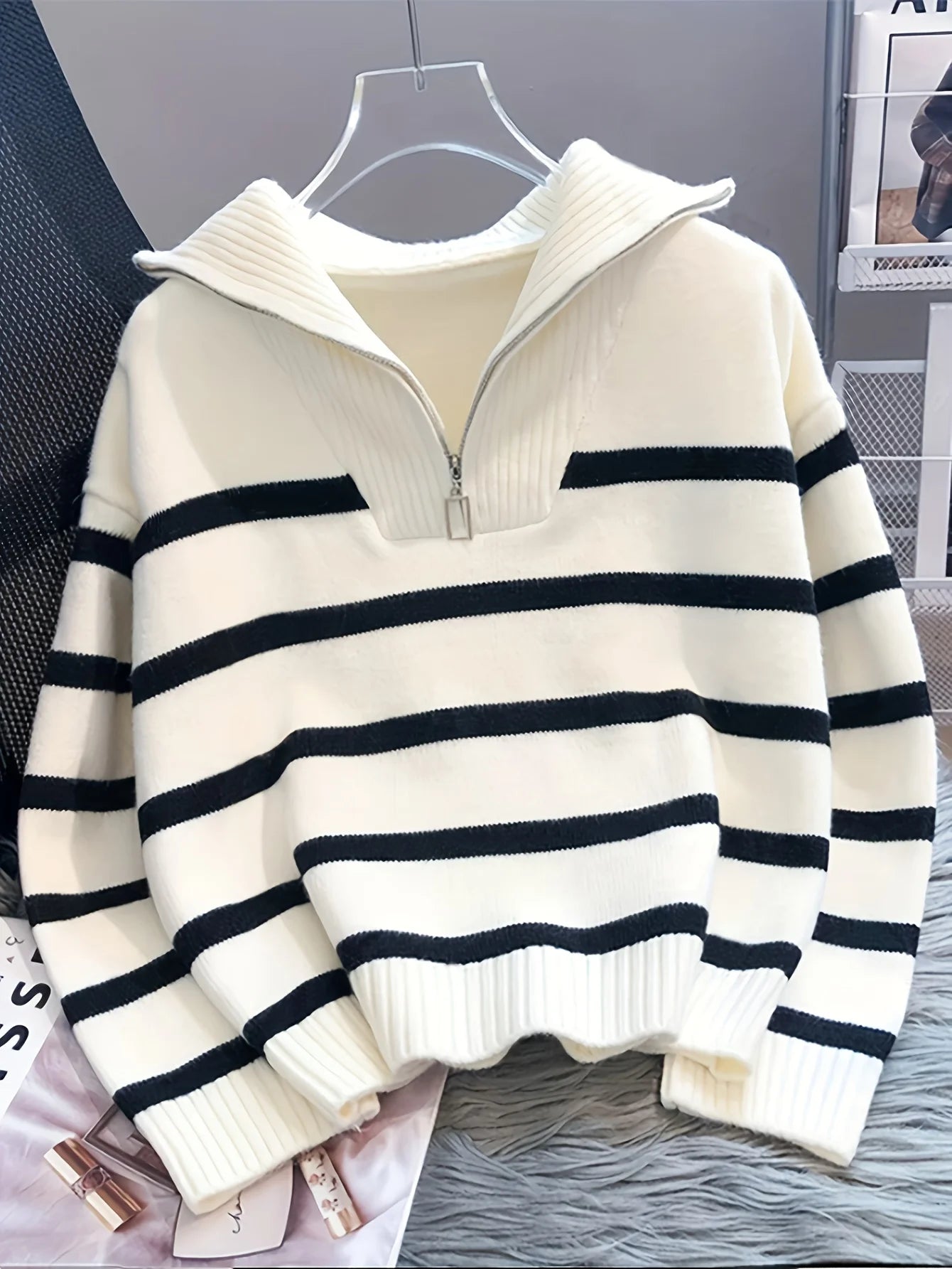 Autumn Winter Women Knit Sweater Striped Slim Fit Pullover