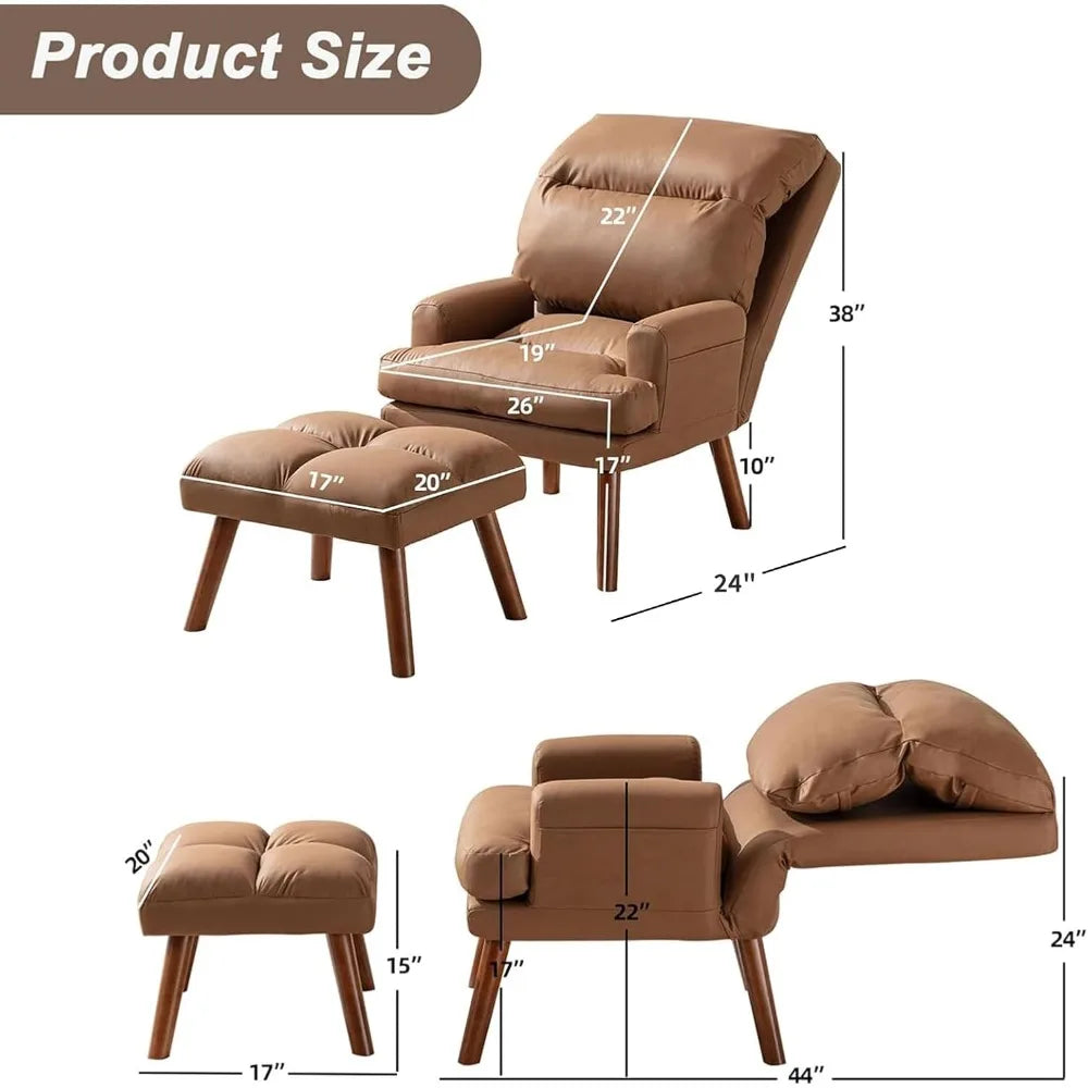 Modern Accent Chair With Ottoman And Adjustable Backrest
