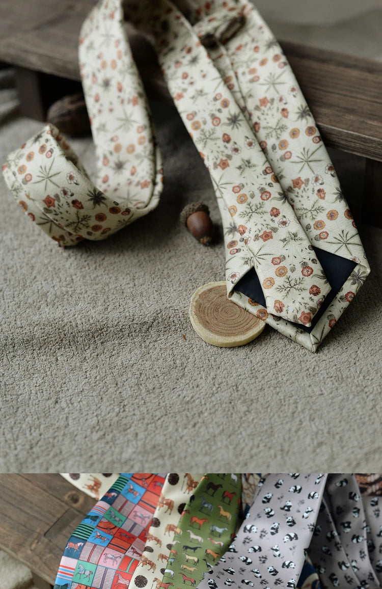 8cm Width New Design Printed Neckties Retro Anchor Animal Green Brown Neck Ties For Men Daily Wear Shirt Tuxedo Accessories Gift