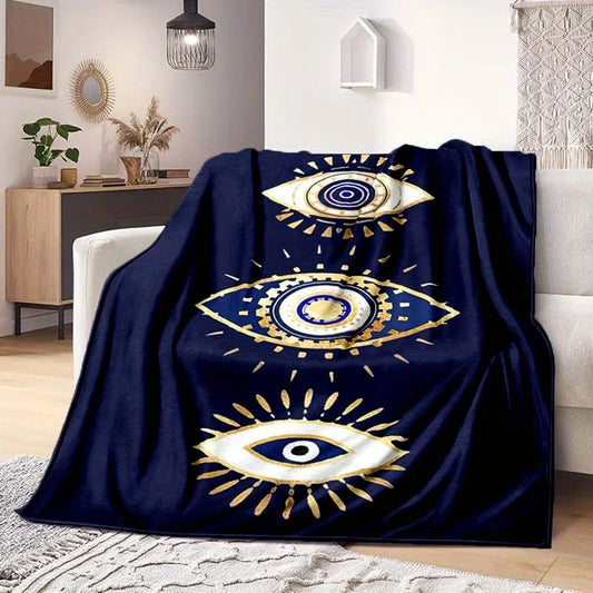 [Soft Polyester Flannel Blanket] Soft Polyester Flannel Evil Eyes Geometric Pattern Blanket - Machine Washable,