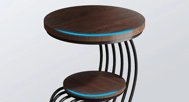Round End Side Table: Side Table with 2 Tiers Storage Shelves, Small Bedside Table Accent Table with Arc-Shaped Frame