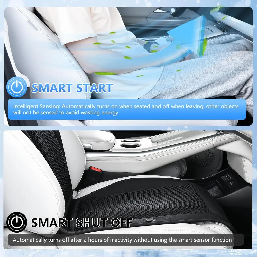 12V-24V Ventilated Car Seat Cushion with 8 Turbo Fans and 3-Speed Cooling System