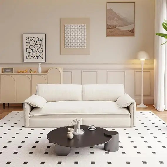 66" queen size convertible sofa bed with storage, modern velvet sleeper loveseat for living room