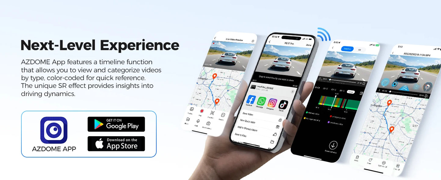AZDOME 4K+2.5K Dash Cam PG17 Pro Dual HDR Rear View Mirror Camera STARVIS2 Sensor 5G WiFi OTA Upgrade Timeline Playback