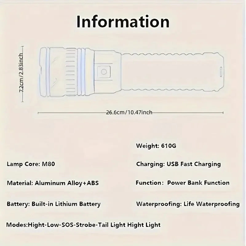 Rechargeable Emergency Spotlight – Long Range High-Power LED Searchlight with Built-In Battery