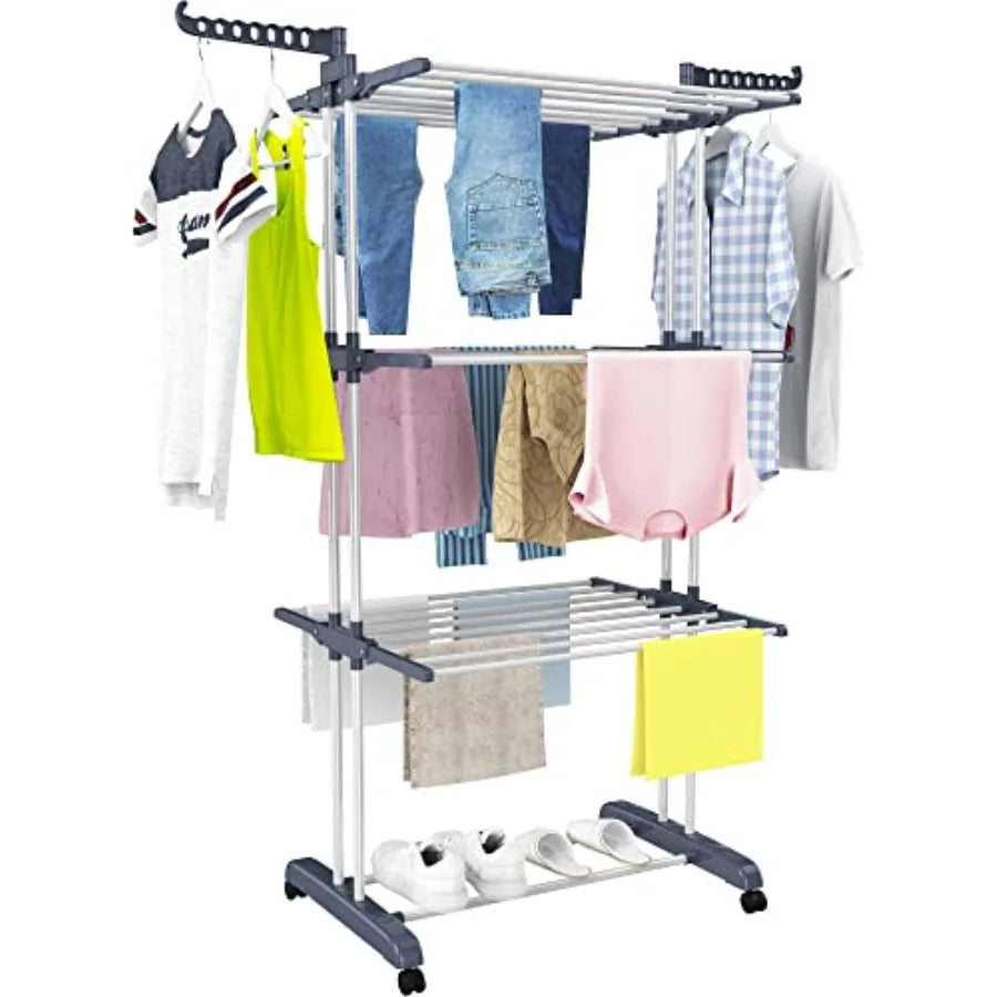 Oversized 4-Tier Foldable Clothes Drying Rack with Wings for Indoor & Outdoor Laundry