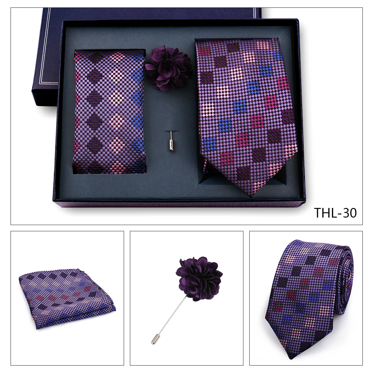 Luxury Men’s Paisley Necktie Gift Set. Silk Tie, Pocket Square, Cufflinks & Gift Box for Weddings & Business
