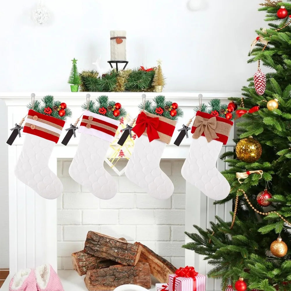 Personalized Christmas Stockings Set Of 4 White And Red