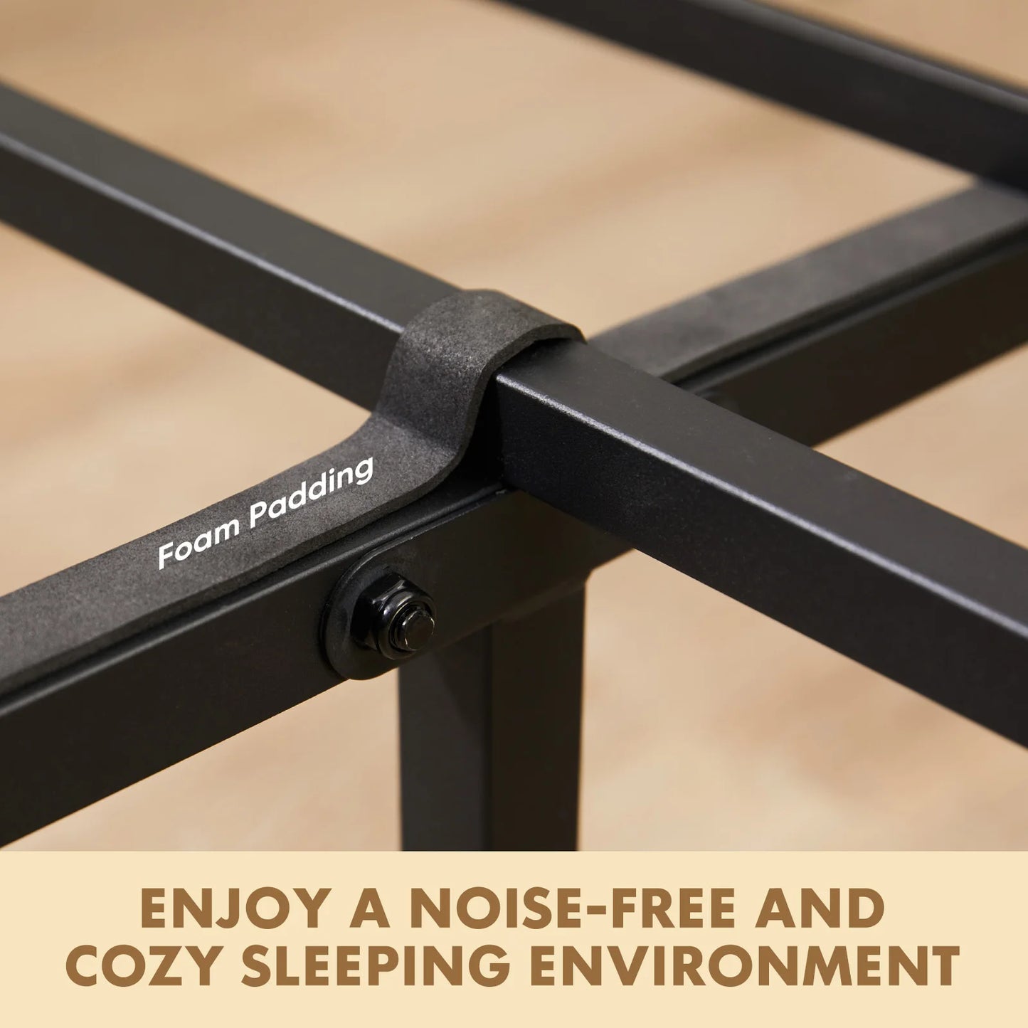 Rustic Wooden Headboard Metal Platform Bed Frame with 700LB Support