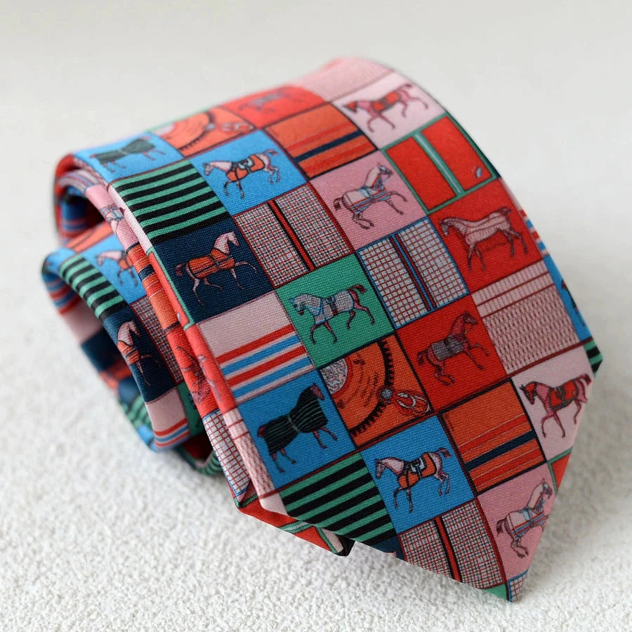 8cm Width New Design Printed Neckties Retro Anchor Animal Green Brown Neck Ties For Men Daily Wear Shirt Tuxedo Accessories Gift