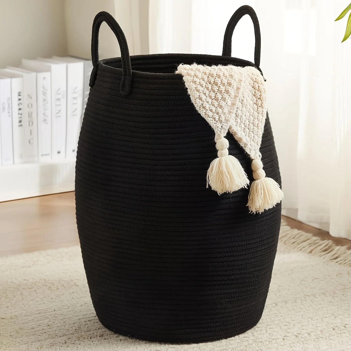 Foldable Boho Laundry Basket . 22” Tall Fabric Hamper with Handles for Clothes, Blankets & Toy Storage