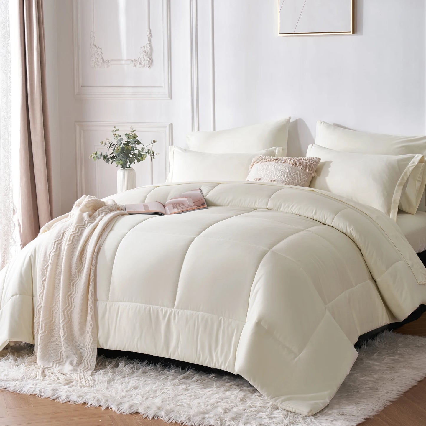 7 Piece Bed In A Bag Comforter Set Queen, Stylish solid geometry   Comforter And Sheet,Pillowcase Set, ideal gift