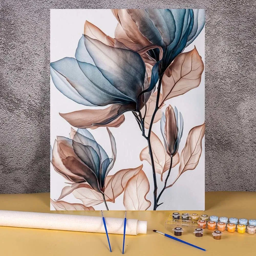DIY Paint by Numbers Ink & Wash Flower Canvas Kit . Floral Acrylic Painting Set for Adults & Beginners Home Wall Decor Gift