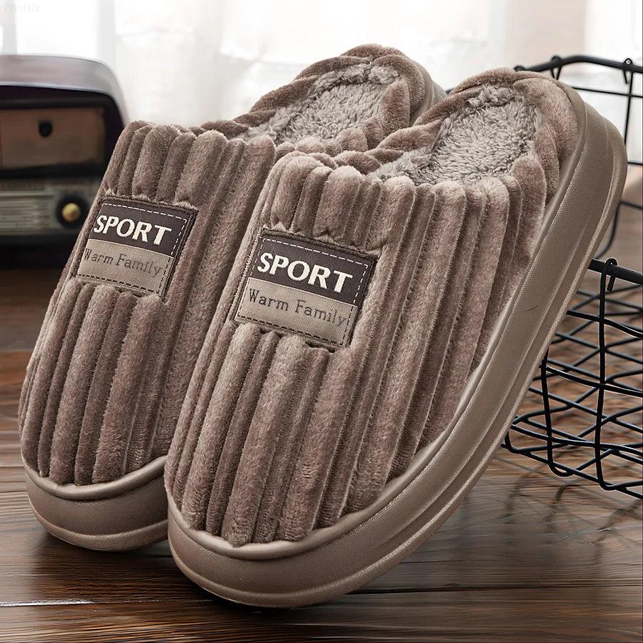 House Slippers For Men Furry Cozy Memory Foam Round Toe Couple Shoes Warm Winter Soft Plush Slippers