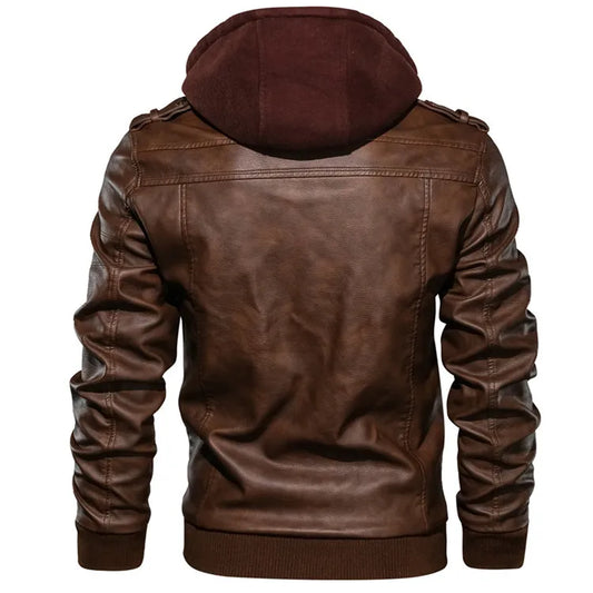 Men’s Hooded PU Leather Motorcycle Jacket