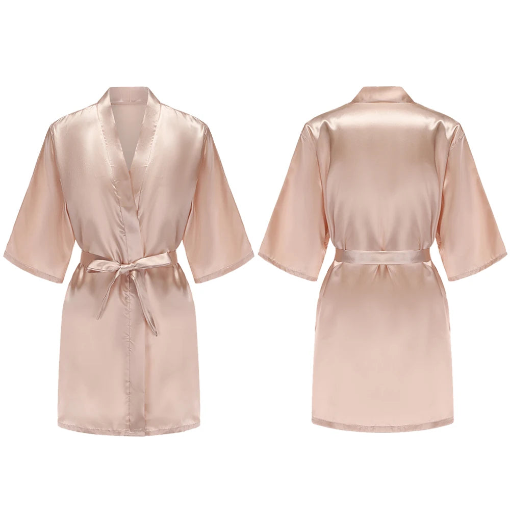 Women's Satin Pajama Set. Short Sleeve Robe & Shorts Loungewear