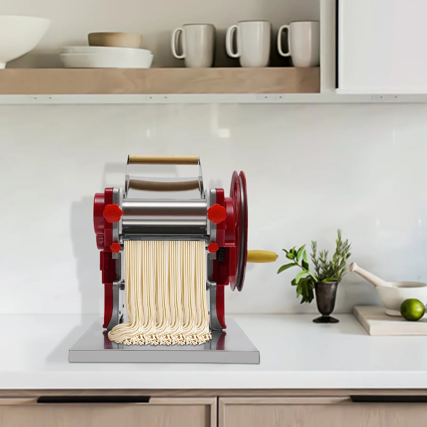 Pasta Maker Machine 0.5-5mm Adjustable Thickness Manual Roller Noodle Cutter Stainless Steel Pasta Press for 5-10 People Use