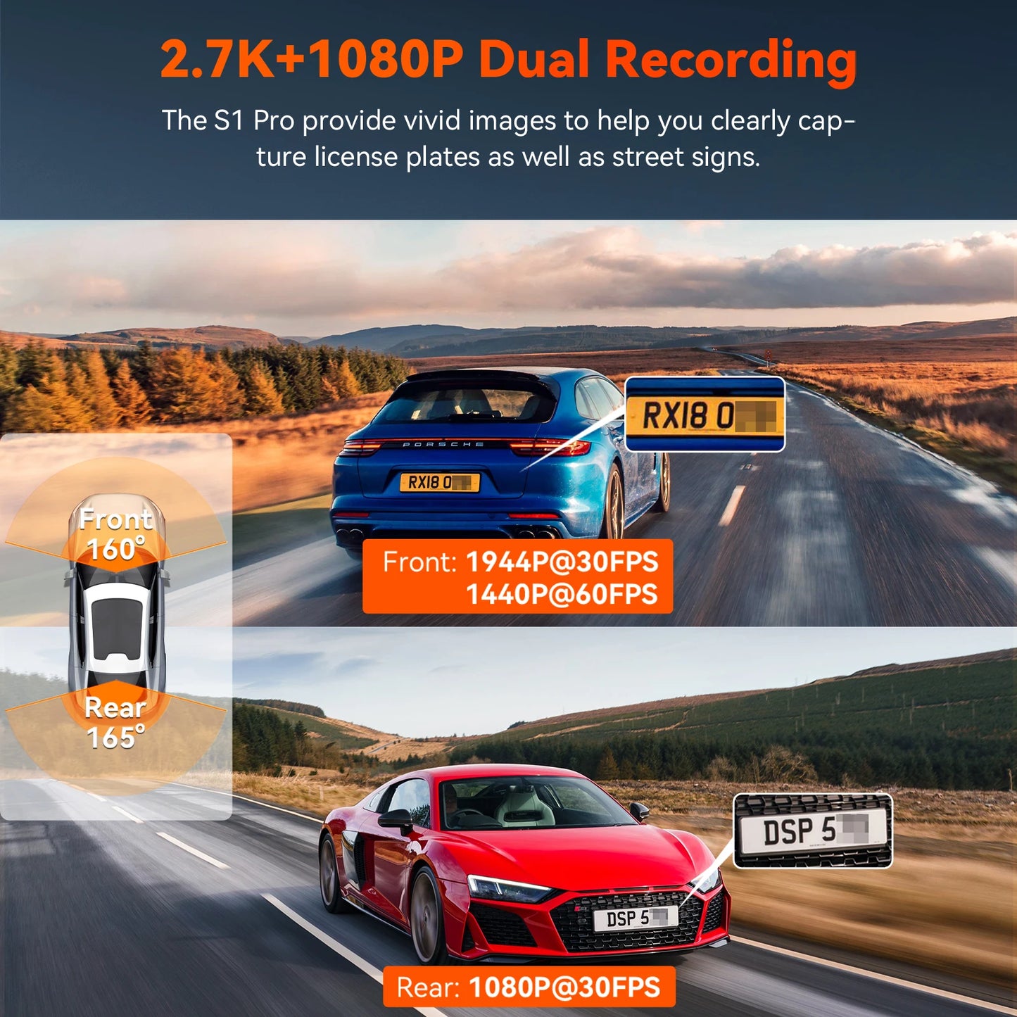Vantrue S1pro Dashcam 2.7K Front and Rear 5G WiFi 60FPS Hidden Dash Camera HDR Night Vision STARVIS 2 GPS Voice Control
