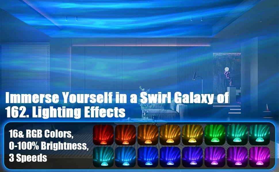 16-Color Aurora Galaxy Projector Night Light . Northern Lights Water Ripple LED Lamp with Remote Control