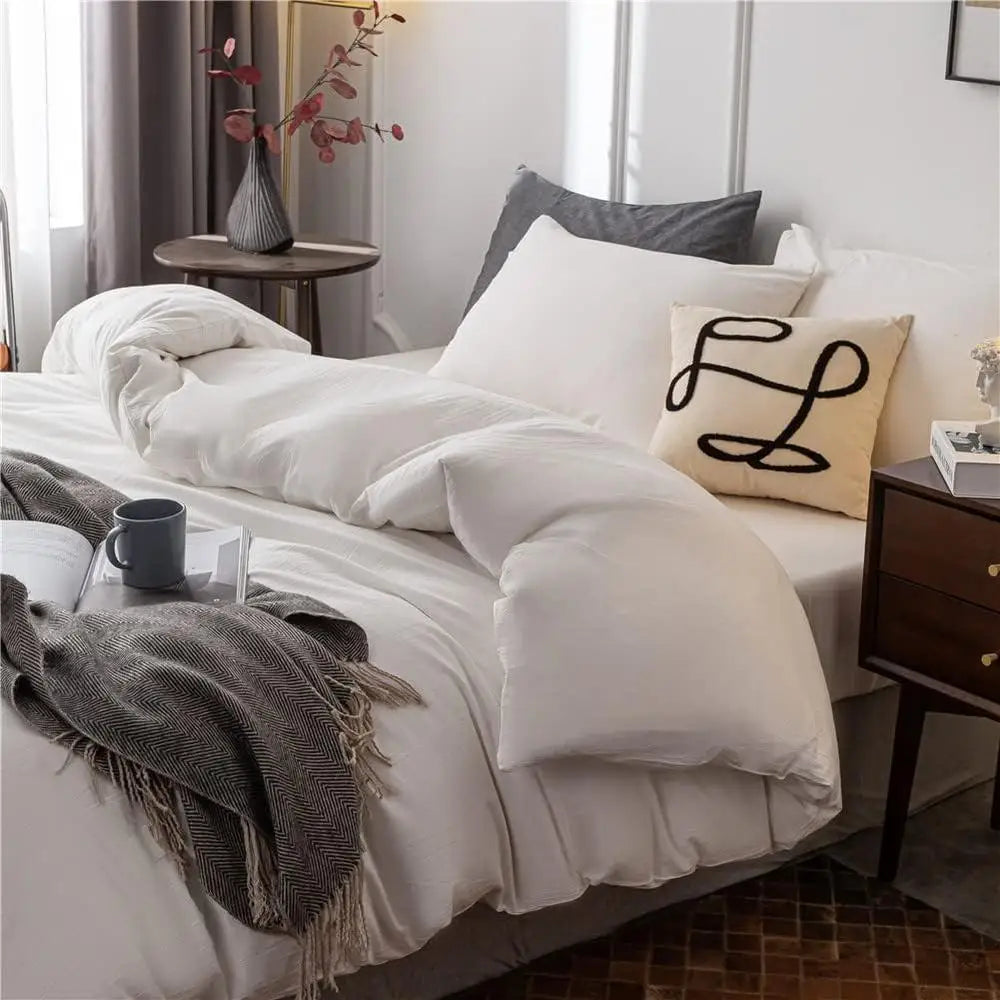 Washed Cotton Duvet Cover Set Ultra Soft Skin Friendly Breathable Bedding with Zipper Closure 3 Pieces Comfortable Sleep