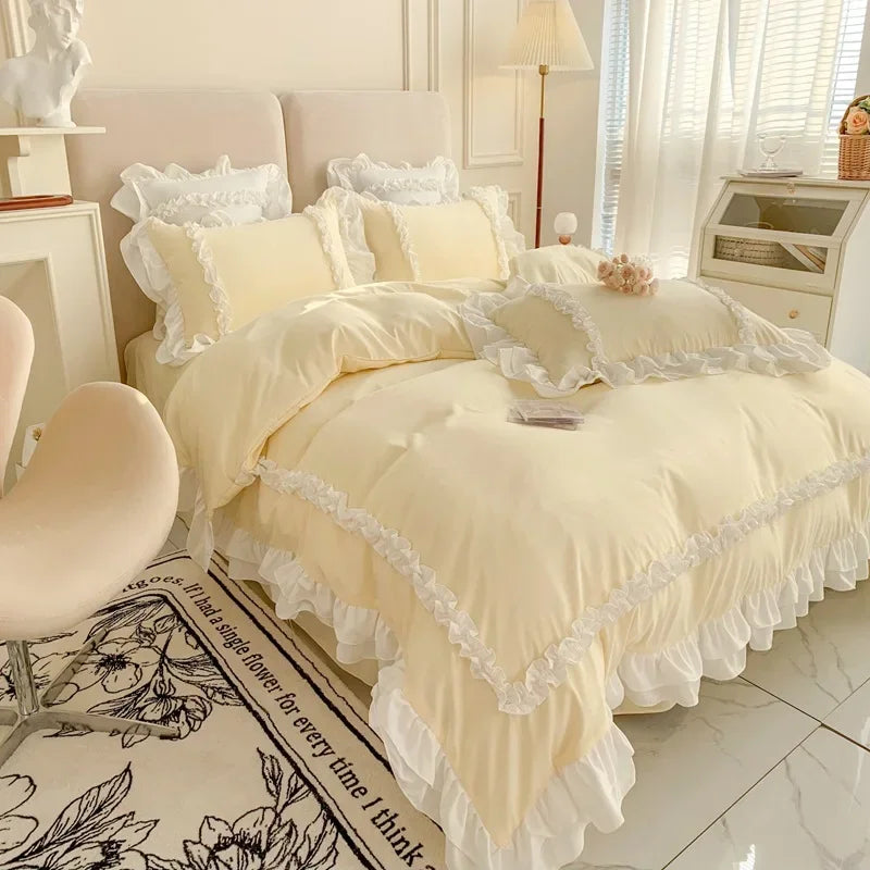 Elegant Ruffled Lace Bedding Set. Luxury Princess Style
