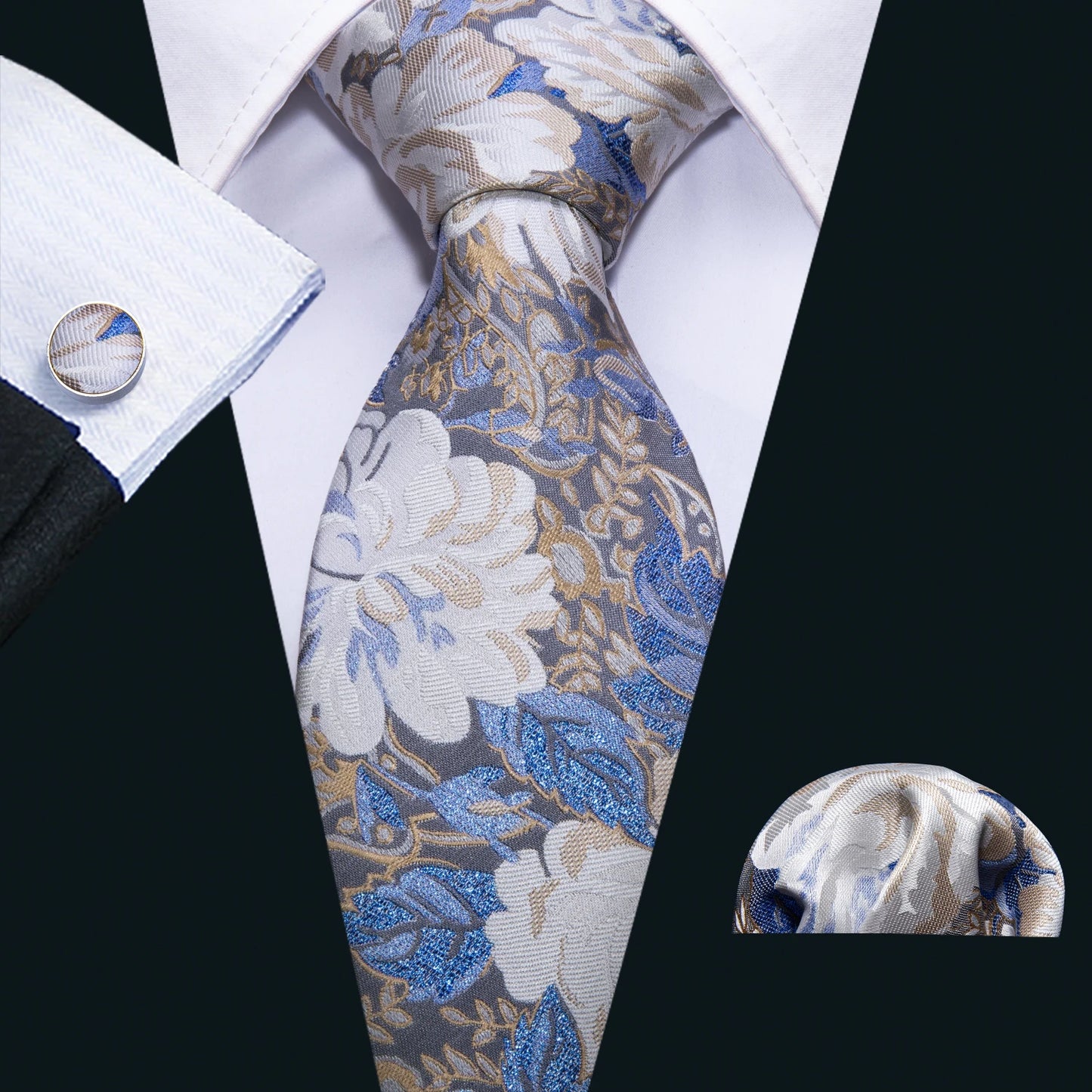 Luxury Designer Silk Tie Set for Men,  Necktie, Pocket Square & Cufflinks for Weddings, Business & Formal Events