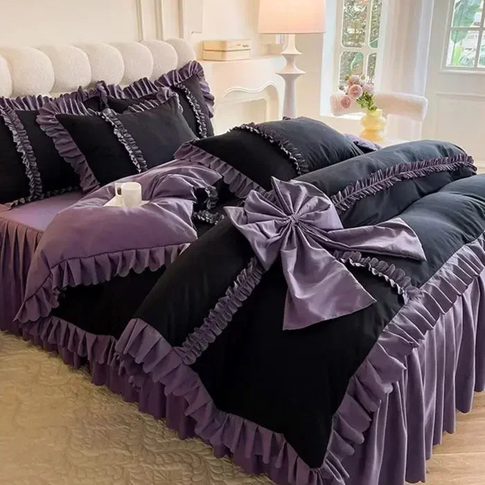 Elegant Ruffled Bow Comforter Bedding Set