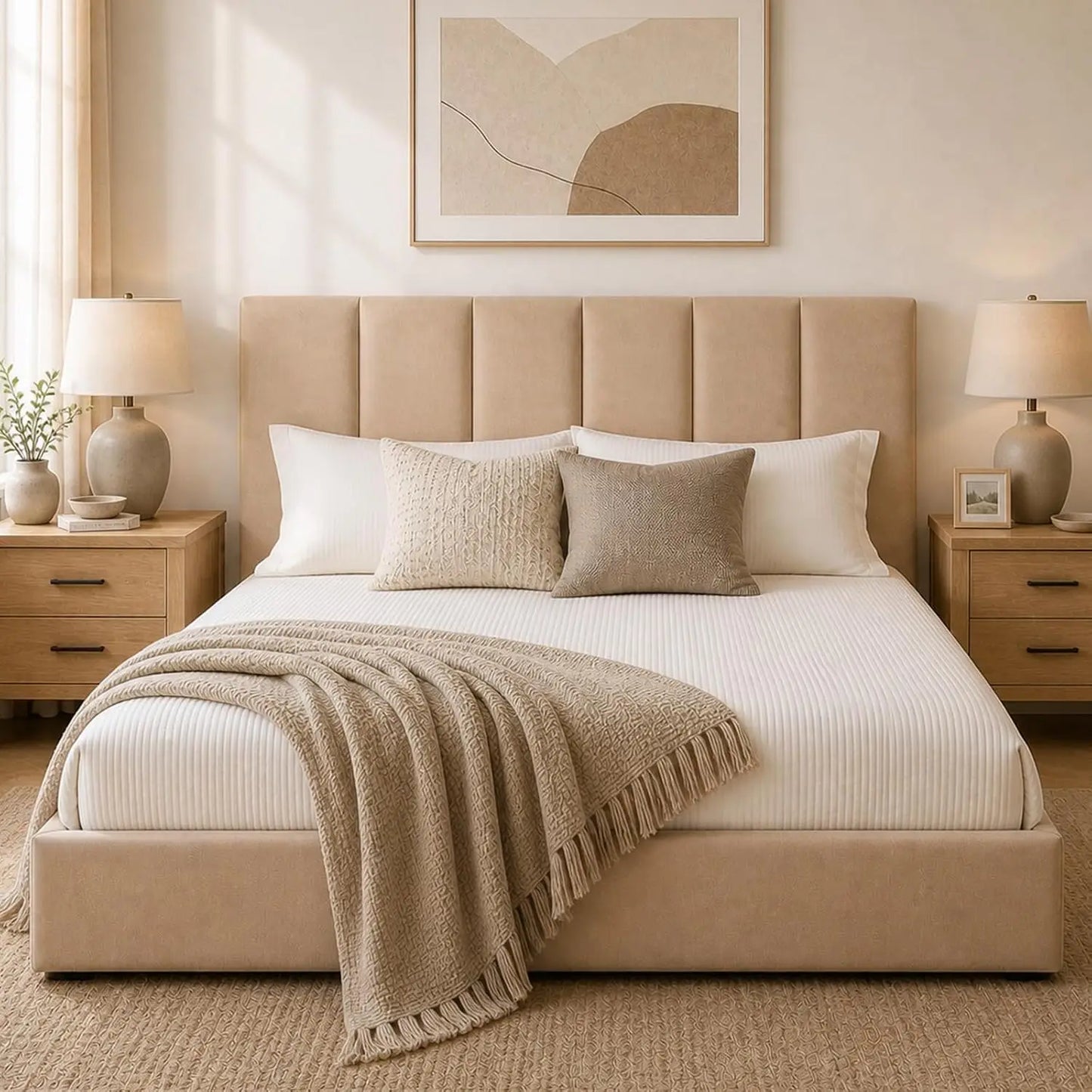 King Size Upholstered Lift-Up Storage Bed with Headboard