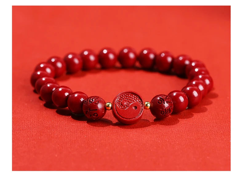 Red Cinnabar Style Beaded Bracelet for Women & Men