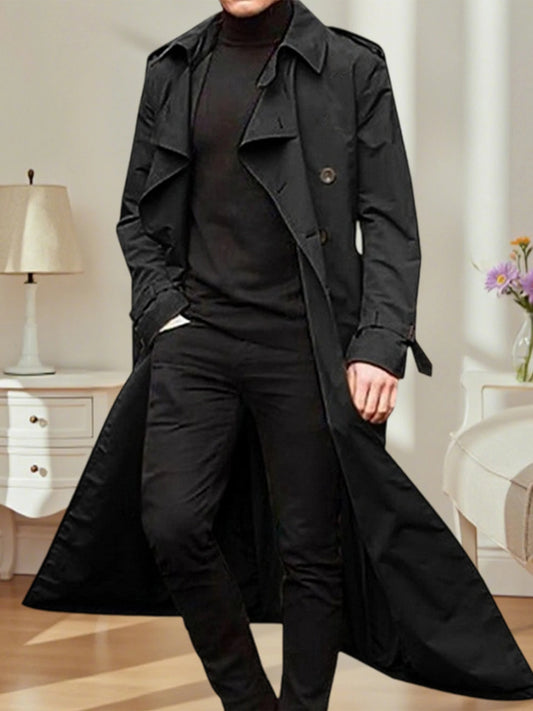 Men s Classic Wool Blend Trench Coat with Removable Belt and Notched Lapel Collar Warm Winter Overcoat Jacket