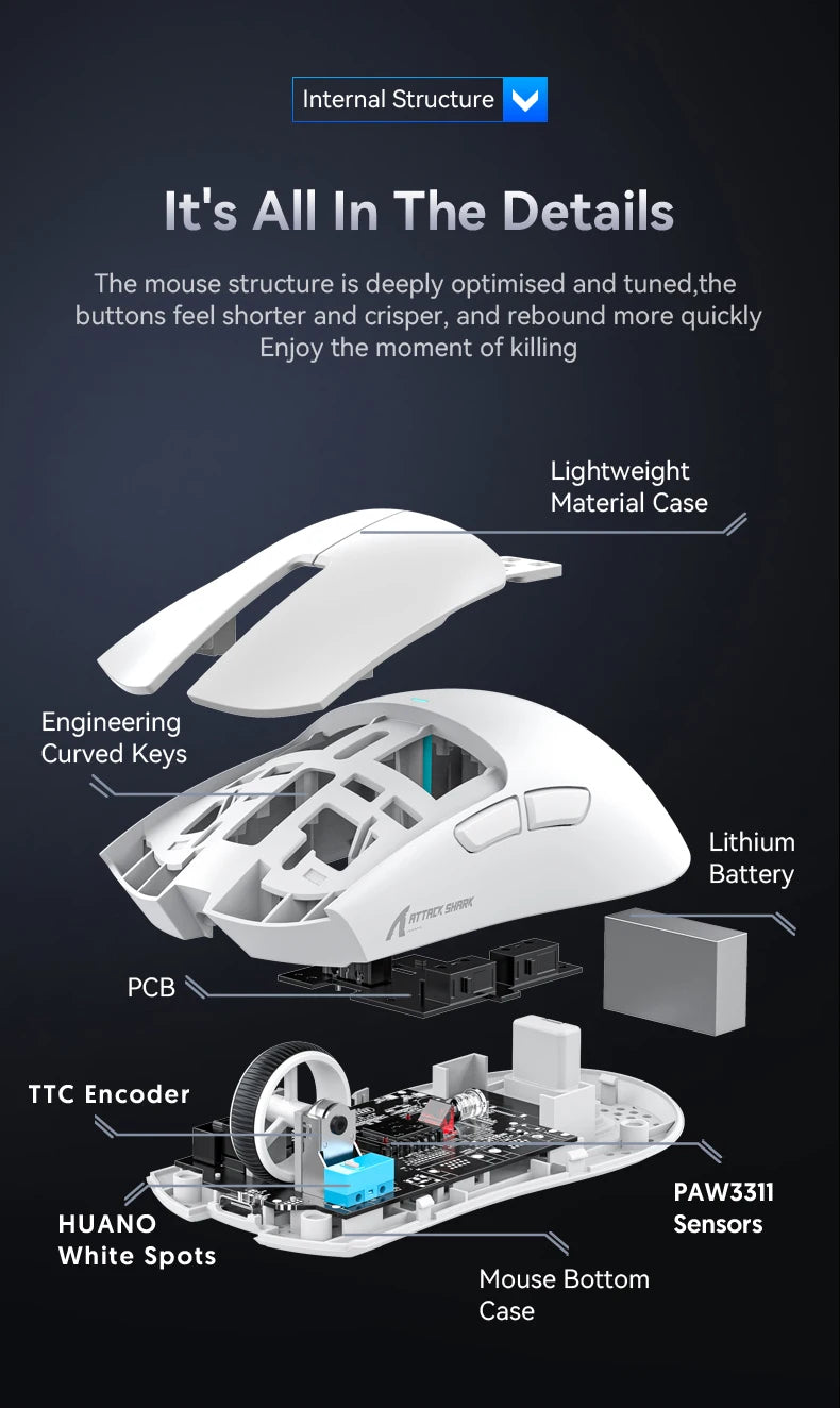 ATTACK SHARK X11 Ultra-Light Wireless Gaming Mouse with RGB Charging Dock, Tri-Mode Bluetooth, 2.4GHz & USB-C Rechargeable Mouse for PC, Mac & Laptop