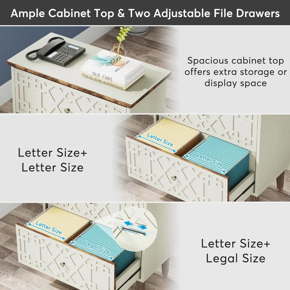 2 Drawer Lateral File Cabinet, Office Filing Cabinet for A4 / Letter Size/Legal Size Files, Wood Storage Cabinet Printer Stand