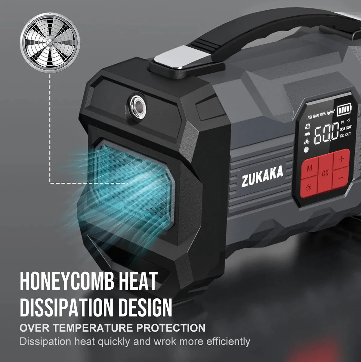 26800mAh Jump Starter with Air Compressor 1000A/1500A PEAK  Booster Tyre Inflator Portable Car Battery Power Bank Charger Air Pump,with LCD Display, Jump Starter Power Bank  (All Gas/ 8.0L Diesel), LED Light, Design for Cars,
