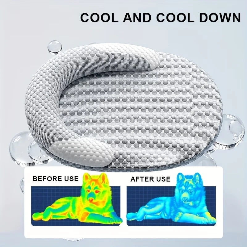 Self Cooling Plush Pet Bed for Dogs & Cats . Soft Round Calming Bed with Washable Cover