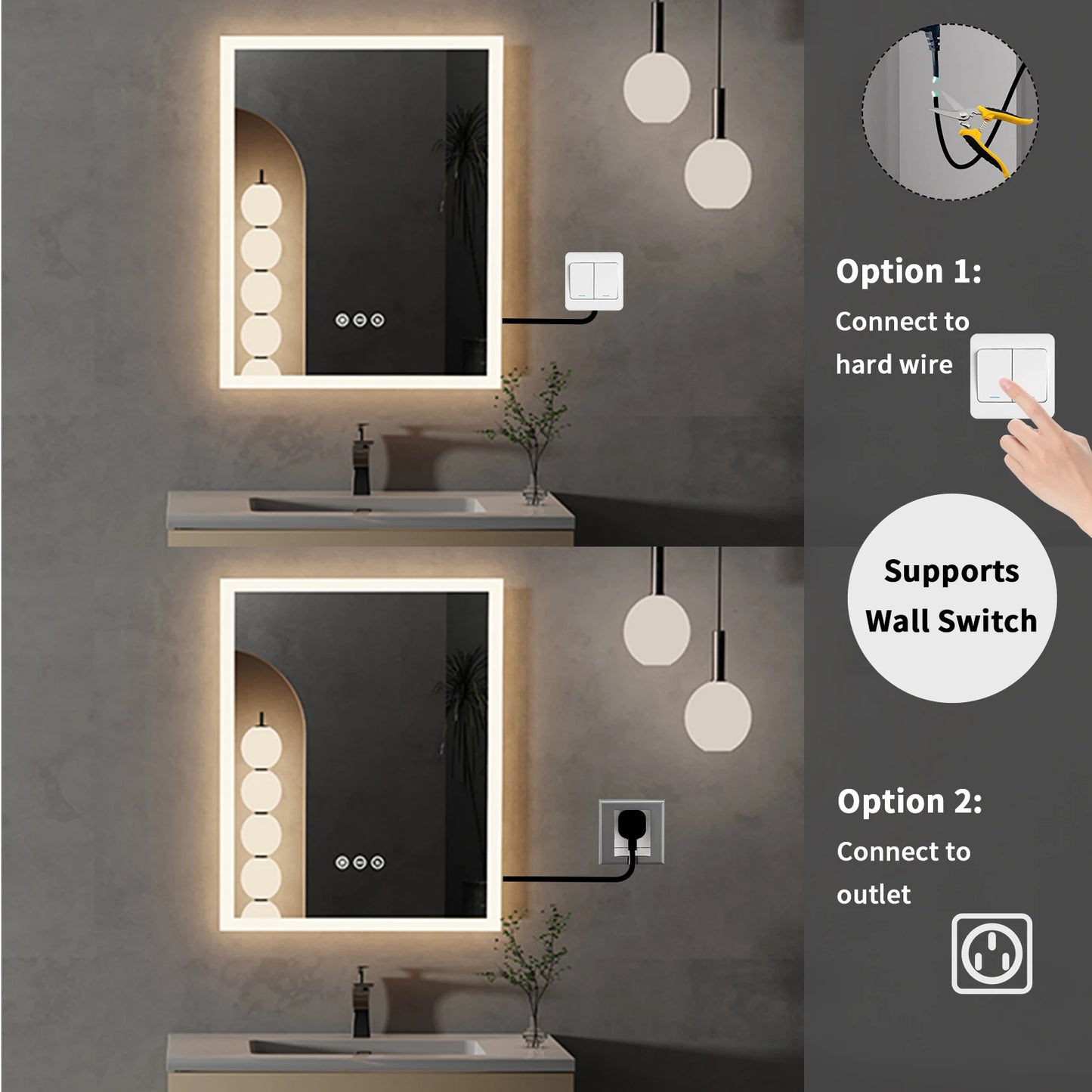 LED 16x20 Vanity Mirror Wall Mounted With Anti Fog Memory