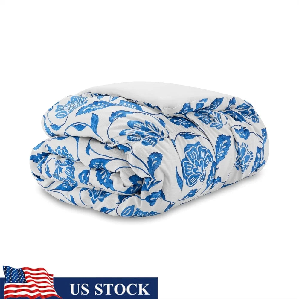 White Floral Microfiber Comforter Set With Shams Full Queen