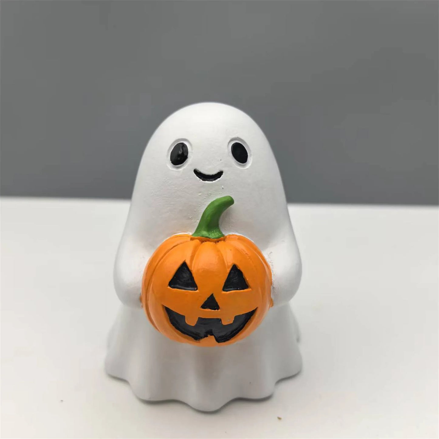 Spooky Halloween Resin Figurines Set Mini Witch Black Cat Pumpkin Ghost Collectibles Haunted House Decorations