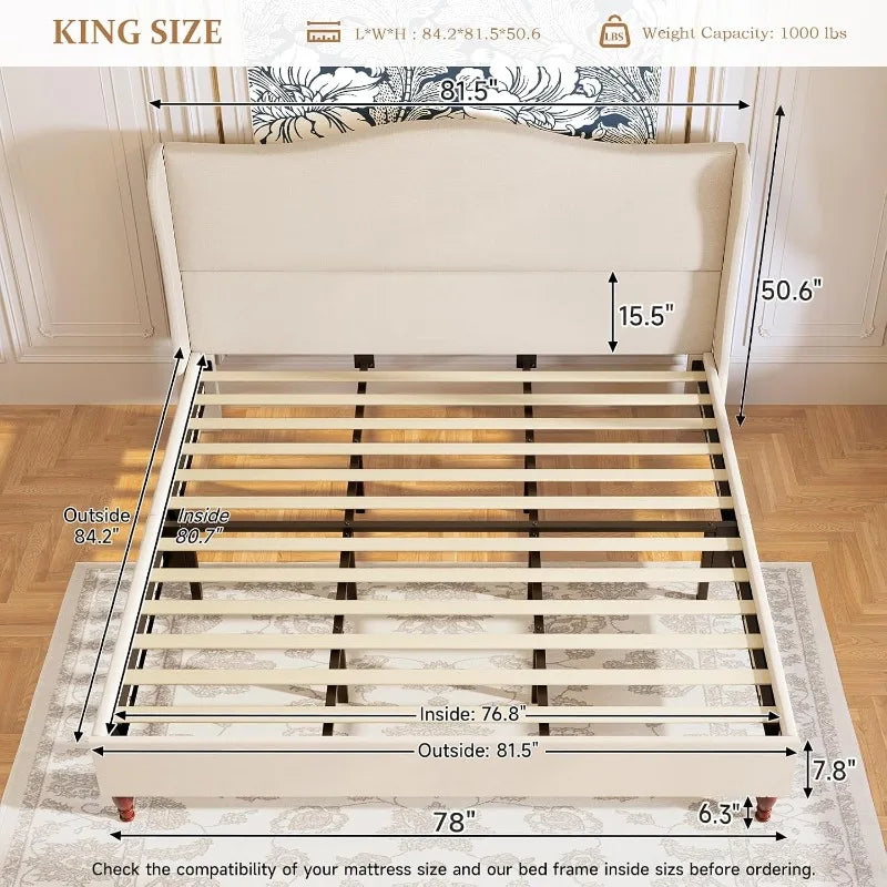 Upholstered Platform Bed with Tall Padded Headboard