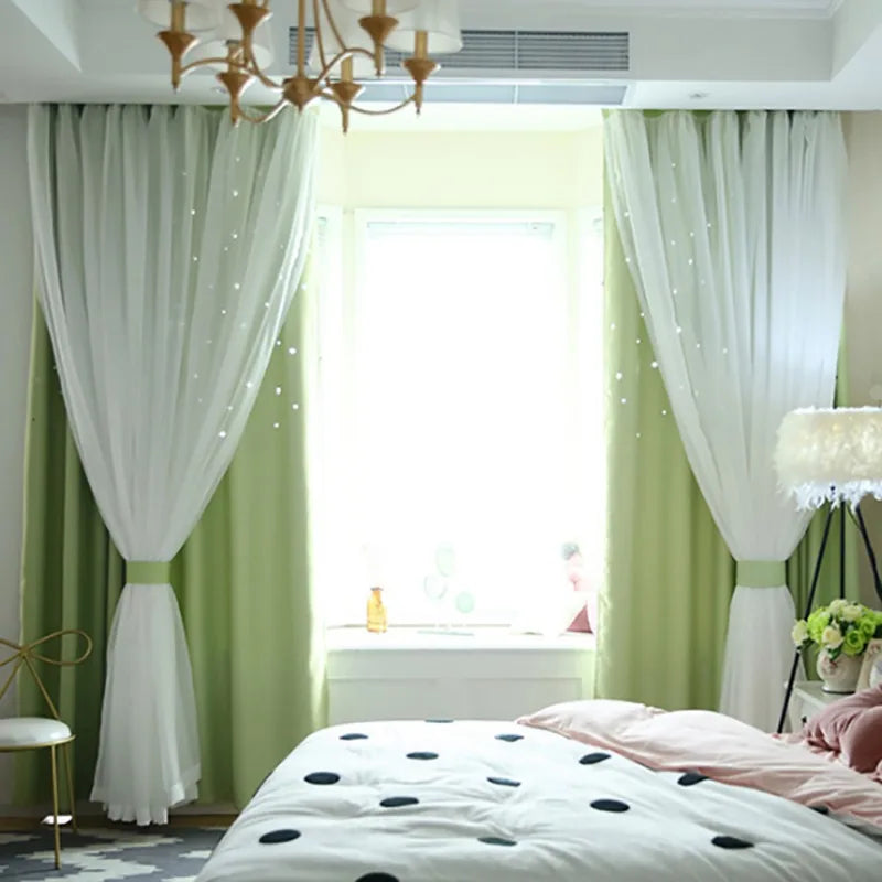 Dream Star Blackout Curtains. Elegant Double Layer Bedroom Window Panels