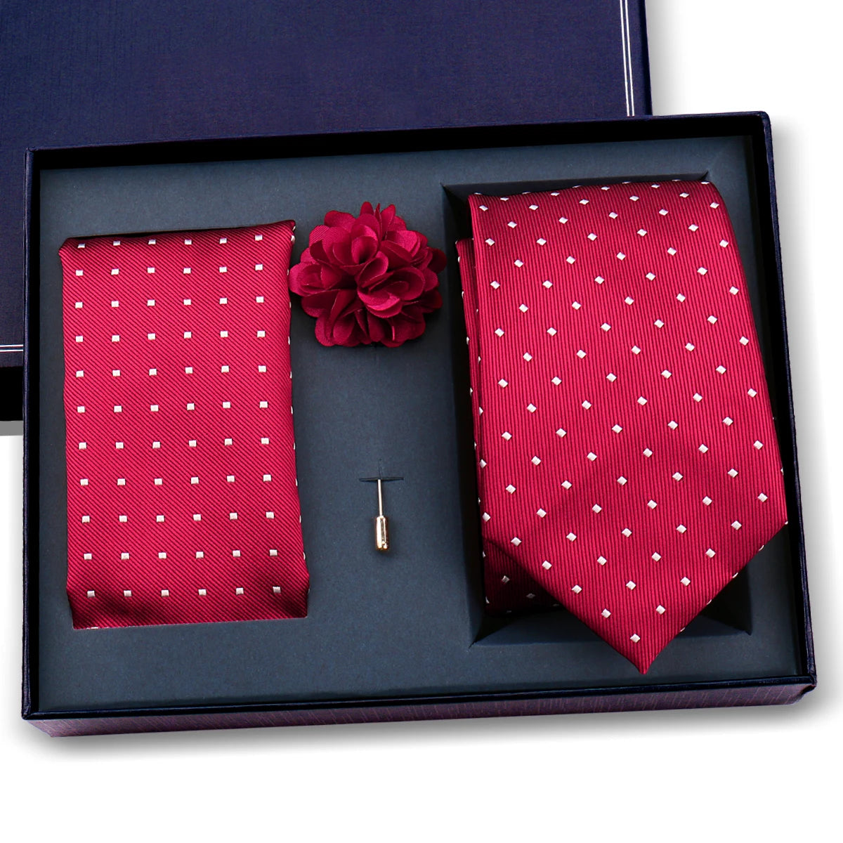 Luxury Men’s Paisley Necktie Gift Set. Silk Tie, Pocket Square, Cufflinks & Gift Box for Weddings & Business